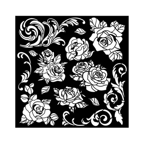 Thick Stencil 18 x 18 cm - Shabby Rose - Rose Pattern - 2 - Stamperia - Tidformera