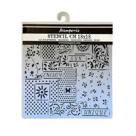 Thick Stencil 18 x 18 cm - Sunflower Art - Patchwork - 2 - Stamperia - Tidformera