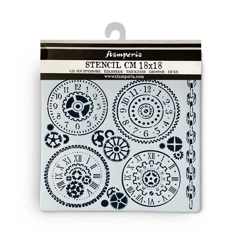 Thick Stencil 18 x 18 cm - Voyages Fantastiques - Gears - 2 - Stamperia - Tidformera