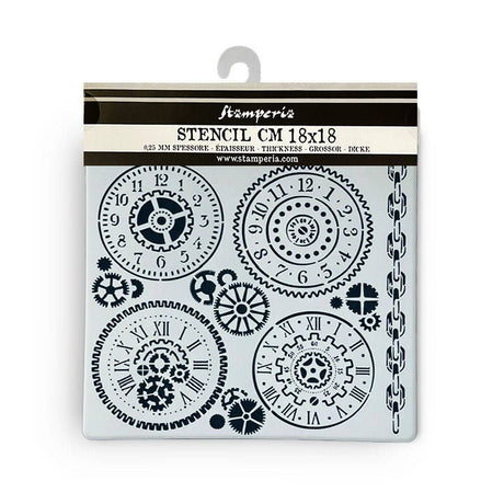 Thick Stencil 18 x 18 cm - Voyages Fantastiques - Gears - 2 - Stamperia - Tidformera