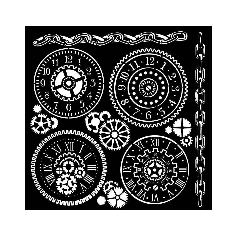 Thick Stencil 18 x 18 cm - Voyages Fantastiques - Gears - 1 - Stamperia - Tidformera