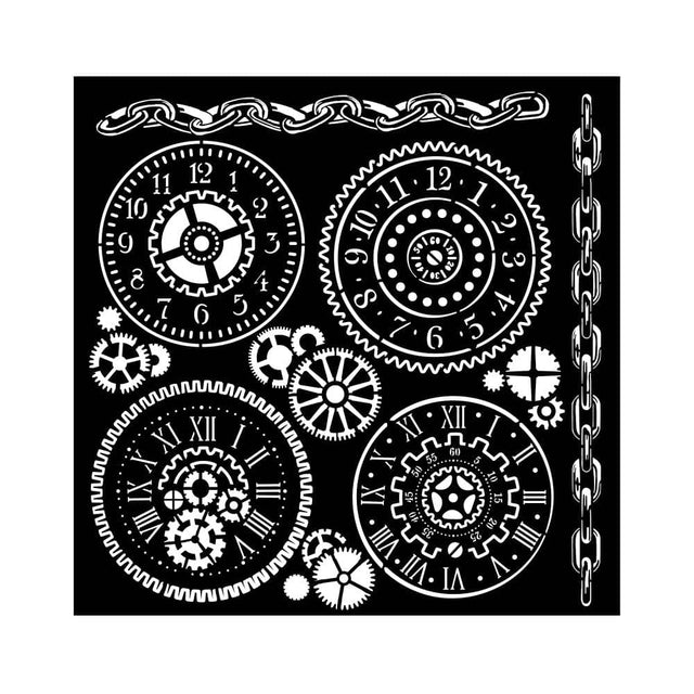 Thick Stencil 18 x 18 cm - Voyages Fantastiques - Gears - 1 - Stamperia - Tidformera