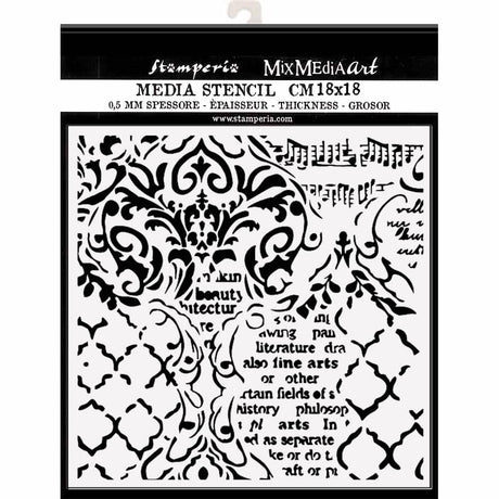 Thick Stencil 18 x 18 cm - Wallpaper music and writings - 2 - Stamperia - Tidformera