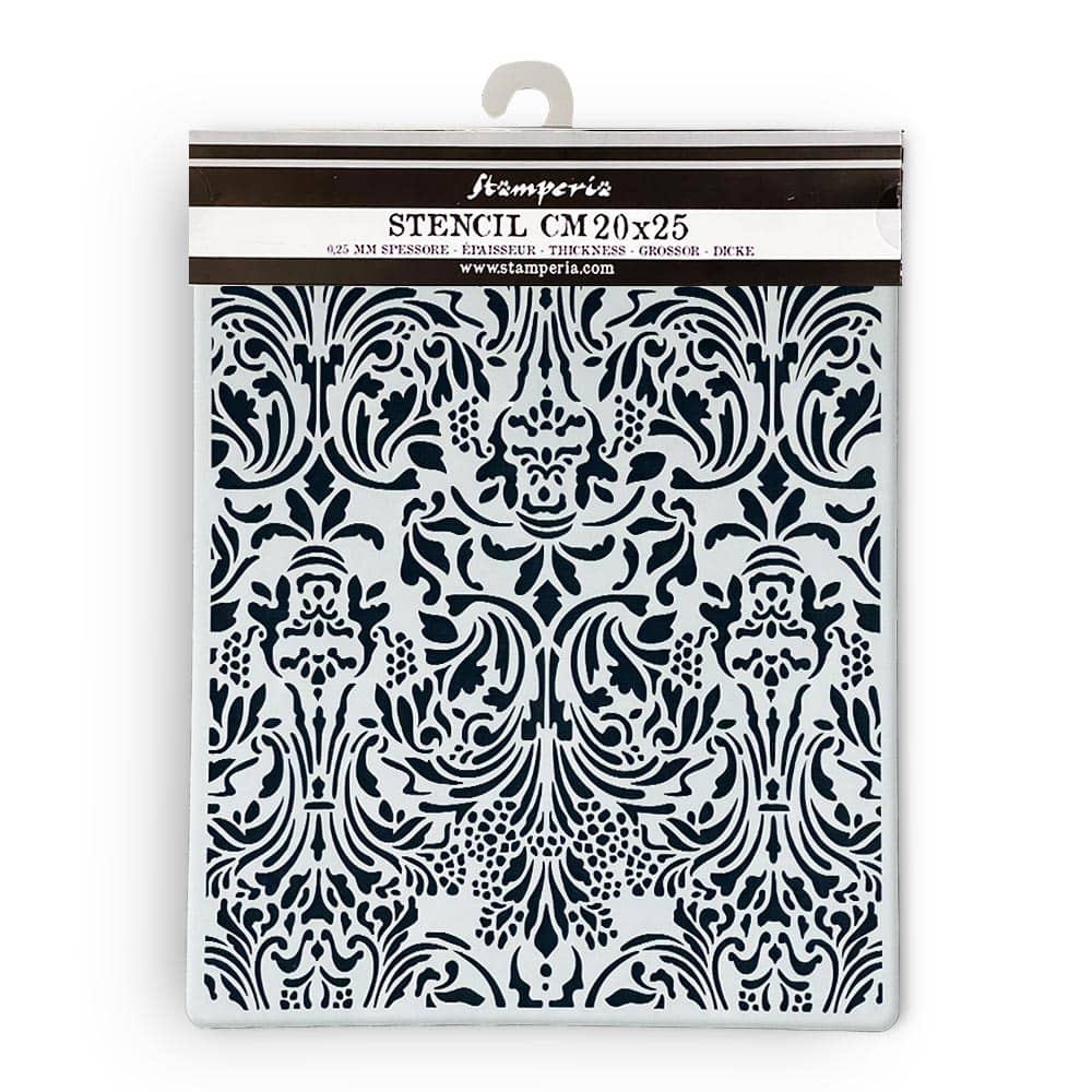 Thick Stencil 20 x 25 cm - Sir Vagabond in Fantasy World - Damasque - 1 - Stamperia - Tidformera