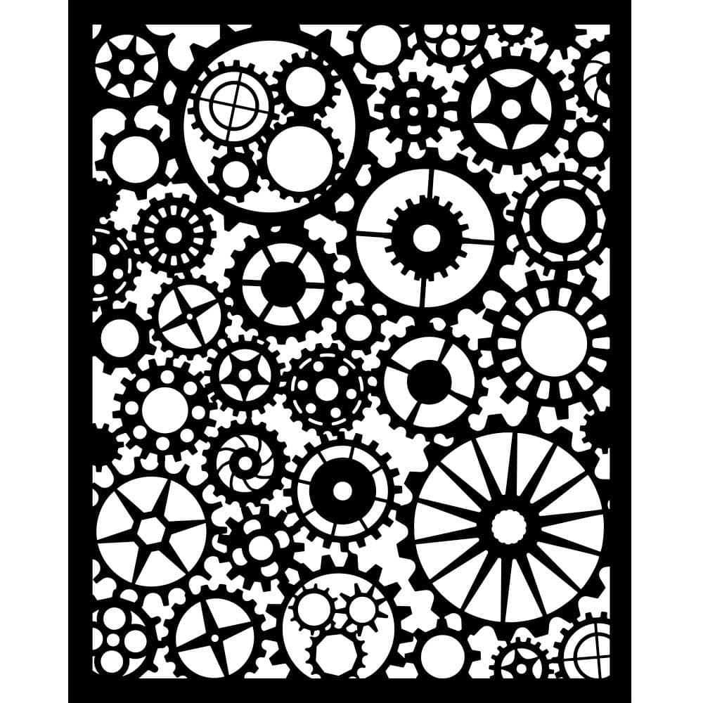 Thick Stencil 20 x 25 cm - Voyages Fantastiques - Gears Pattern - 2 - Stamperia - Tidformera