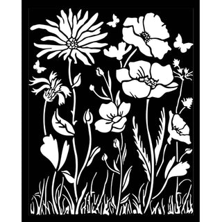 Thick Stencil 20 x 25 cm Atelier - Poppy and Flower - 1 - Stamperia - Tidformera