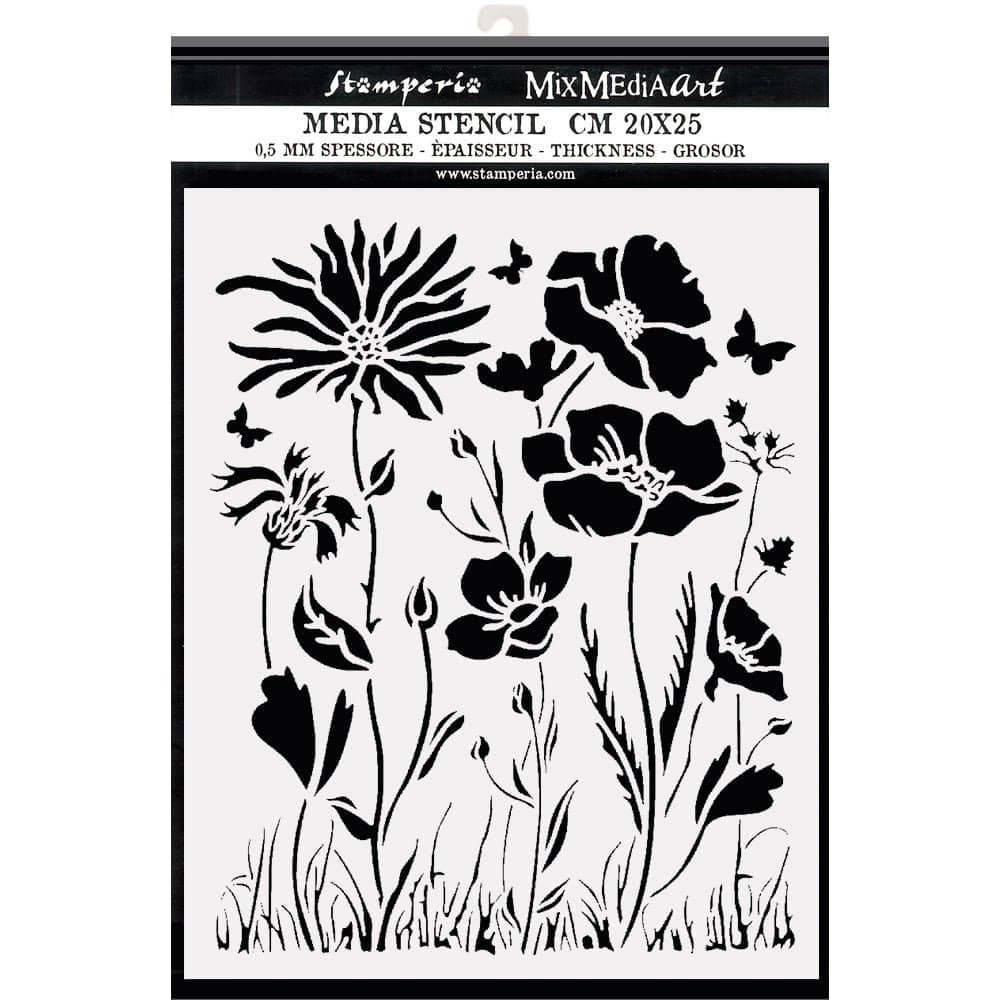 Thick Stencil 20 x 25 cm Atelier - Poppy and Flower - 2 - Stamperia - Tidformera