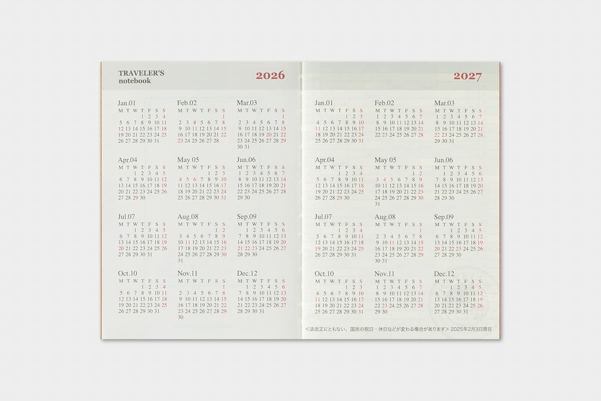 TRC 2026 Monthly Diary Passport size - 4 - Traveler's Company - Tidformera