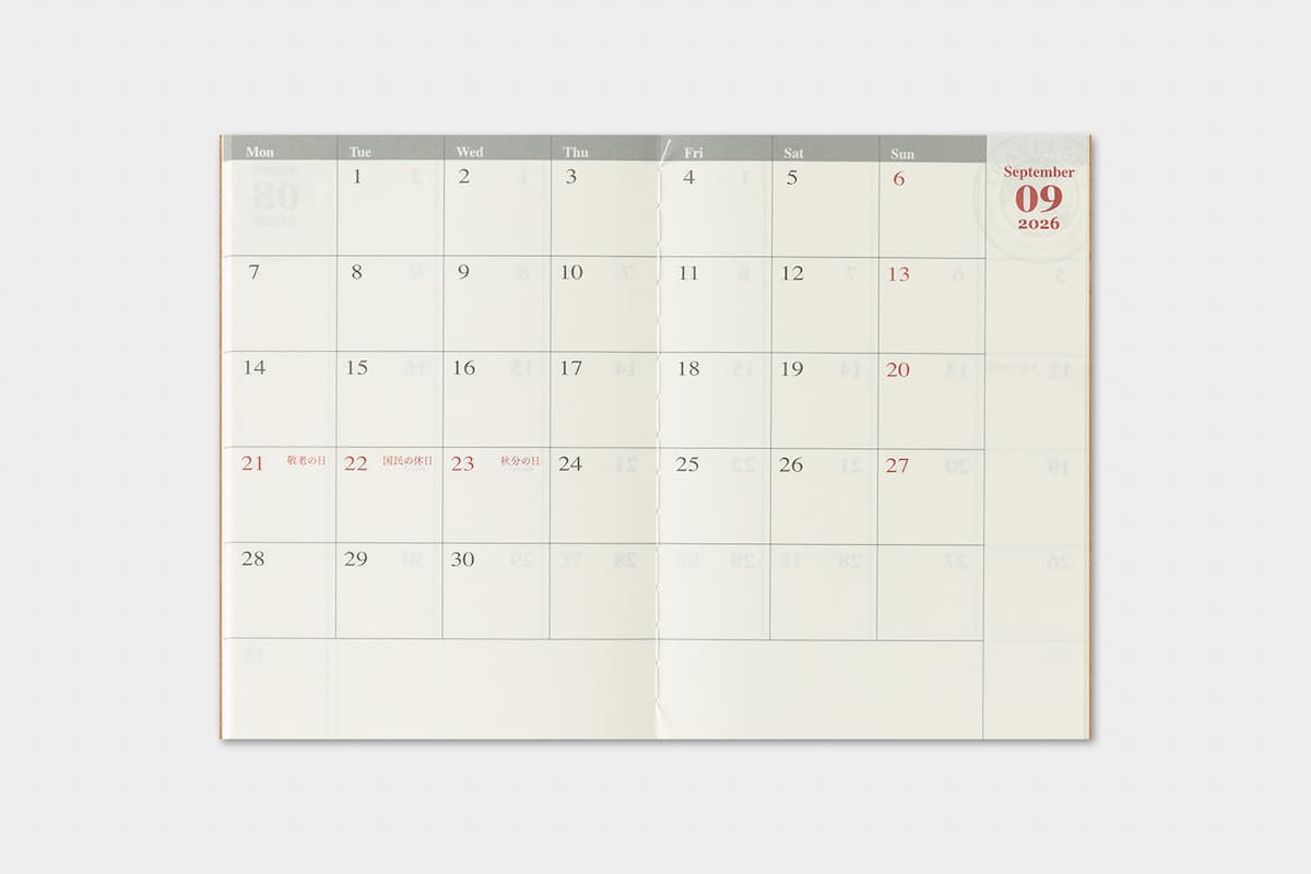 TRC 2026 Monthly Diary Passport size - 6 - Traveler's Company - Tidformera