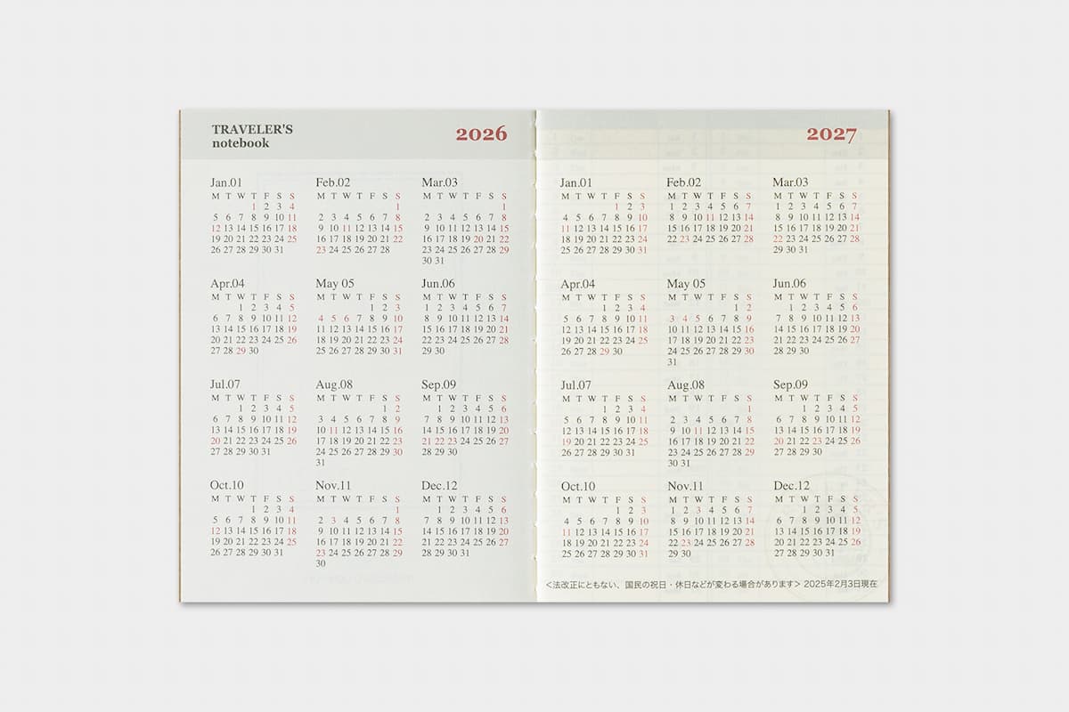 TRC 2026 Weekly Diary Passport size - 9 - Traveler's Company - Tidformera