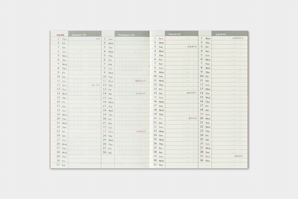 TRC 2026 Weekly Diary Passport size - 5 - Traveler's Company - Tidformera
