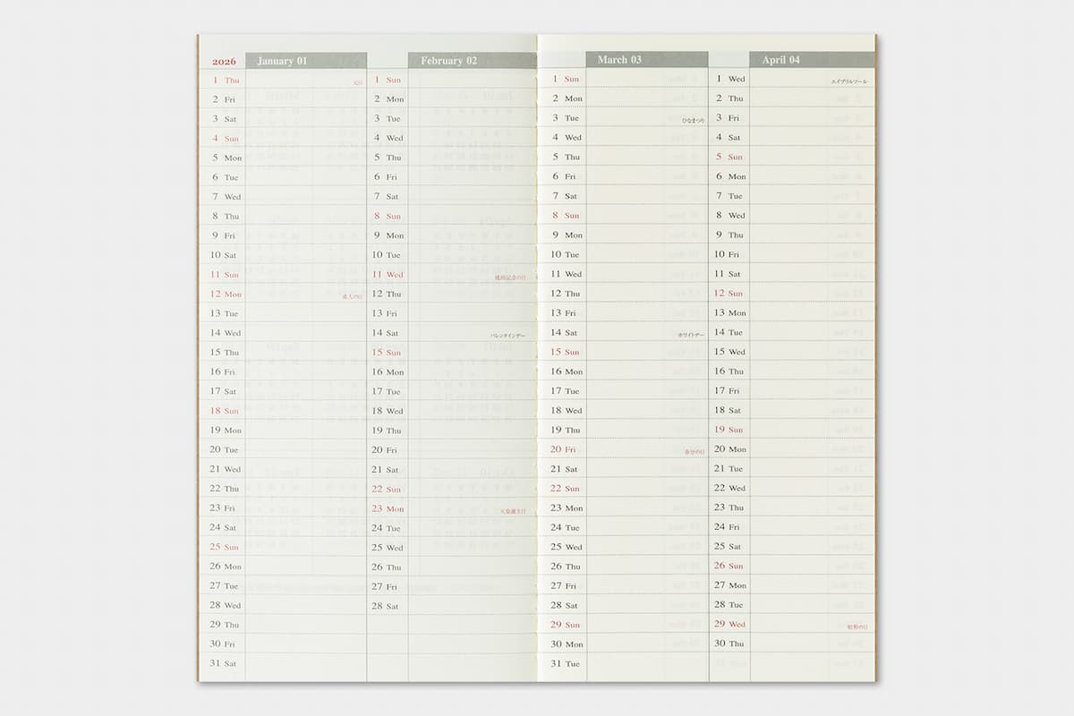 TRC 2026 Weekly + Memo Diary Regular size - 5 - Traveler's Company - Tidformera