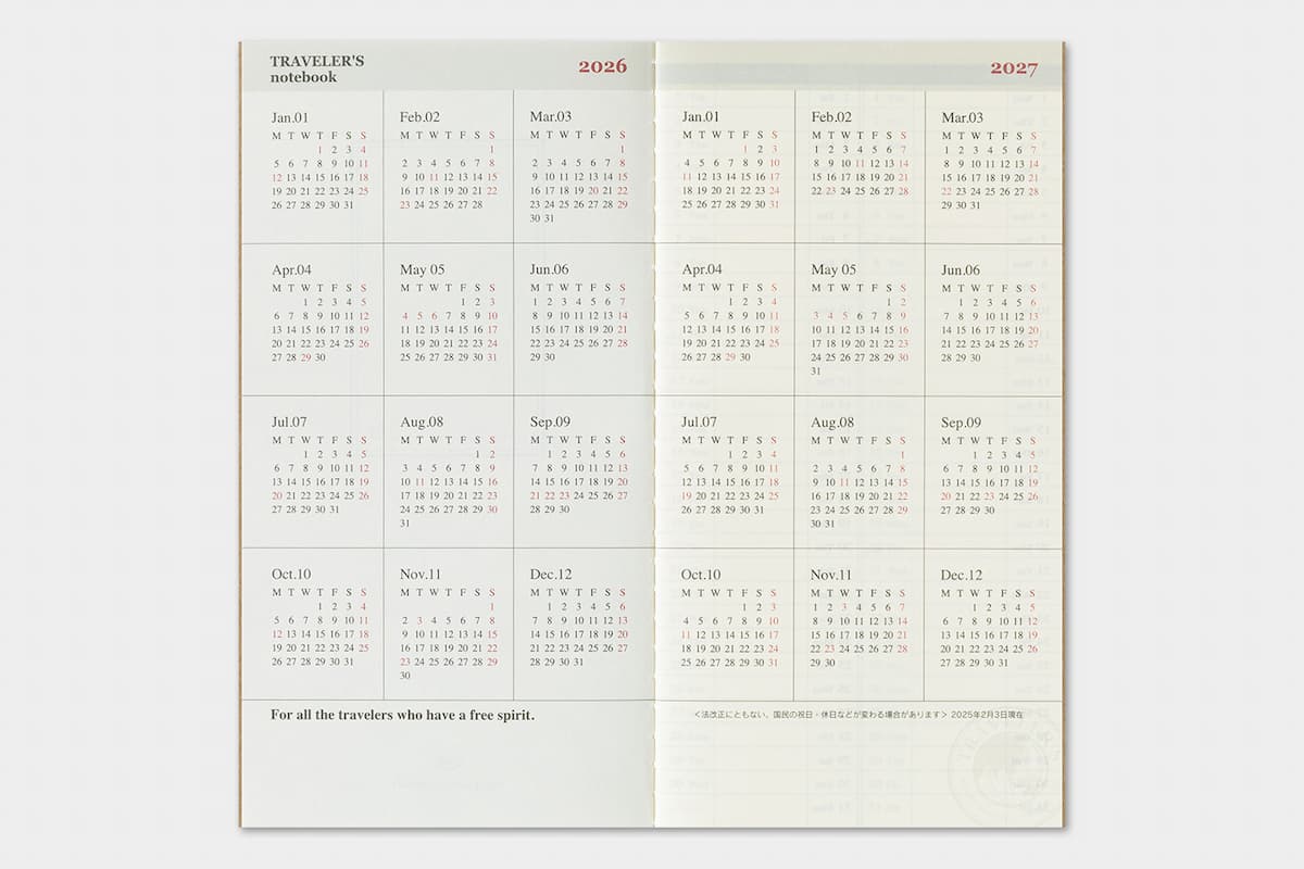 TRC 2026 Weekly + Memo Diary Regular size - 9 - Traveler's Company - Tidformera