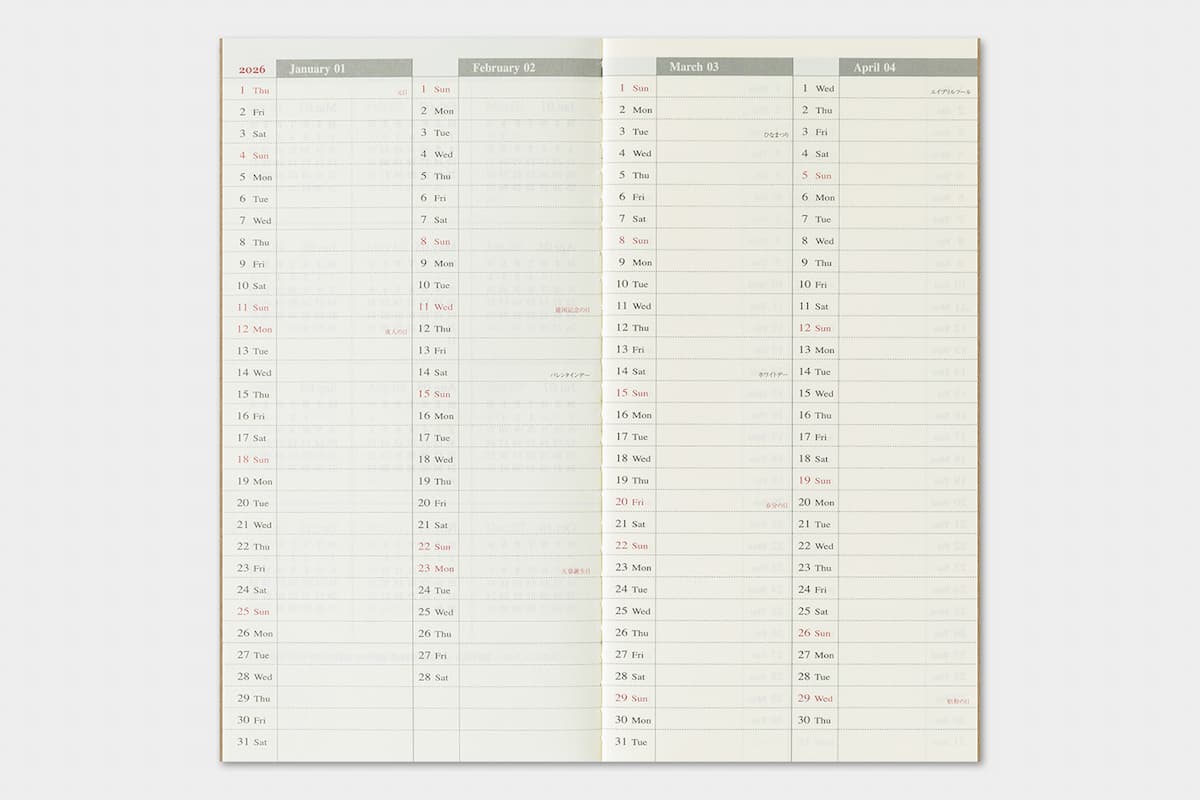 TRC 2026 Weekly Vertical Diary Regular size - 5 - Traveler's Company - Tidformera