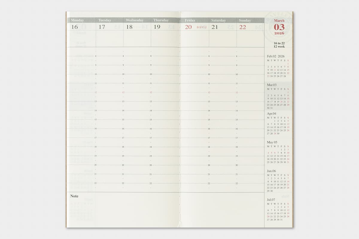 TRC 2026 Weekly Vertical Diary Regular size - 6 - Traveler's Company - Tidformera