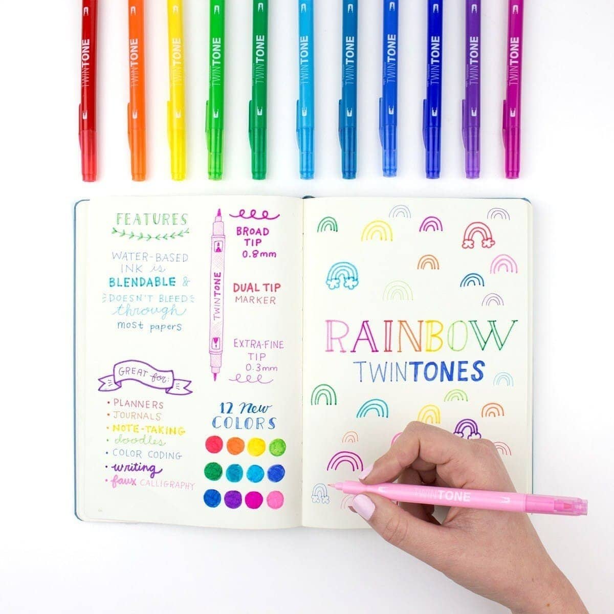 TWINTONE Dual - tip markers 12 - pack - Rainbow - 5 - Tombow - Tidformera