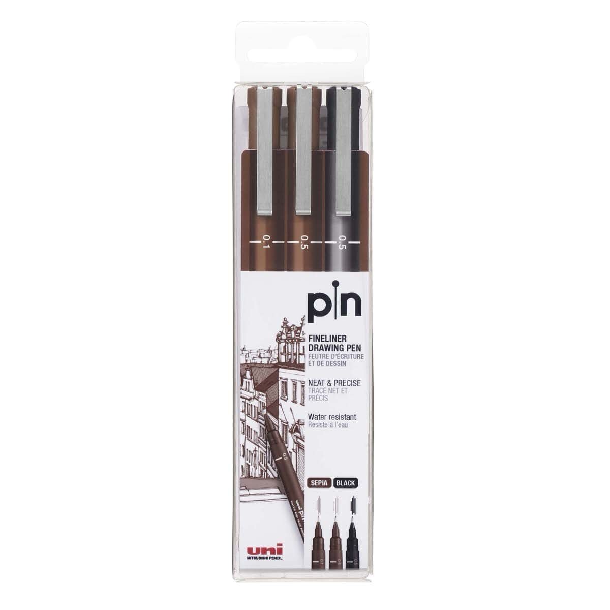 Uni Pin Fineliner 3-pack Sepia och Svart - Uni Mitsubishi Pencil - Tidformera