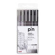 Uni Pin Fineliner 6 - pack Ljusgrå, mörkgrå och svart - 1 - Uni Mitsubishi Pencil - Tidformera