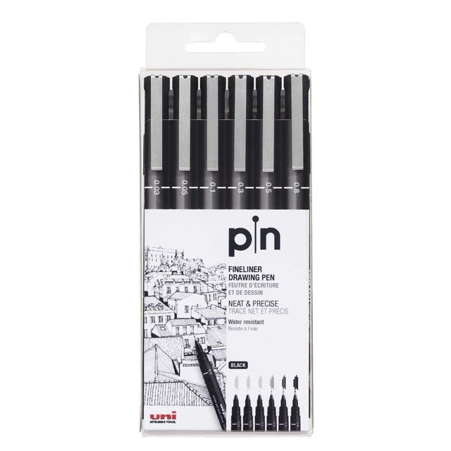 Uni Pin Fineliner 6 - pack Svart - 1 - Uni Mitsubishi Pencil - Tidformera