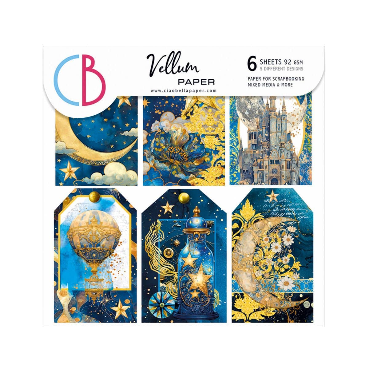 Vellum Paper 15 x 15 cm - Celestial - 6 - pack - 1 - Ciao Bella - Tidformera