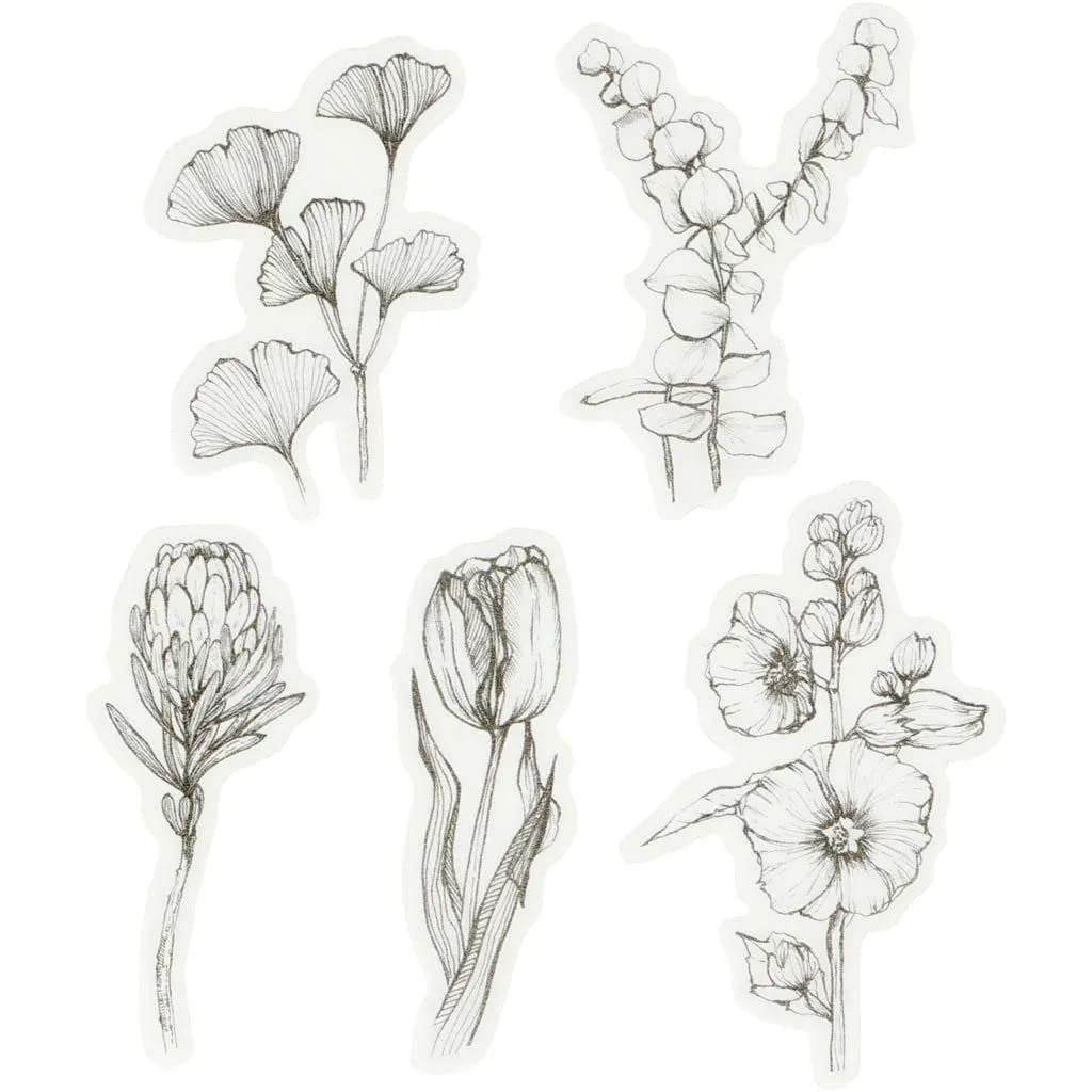 Washi Stickers Creotime - Svart/vita blommor - 4 - Creotime - Tidformera