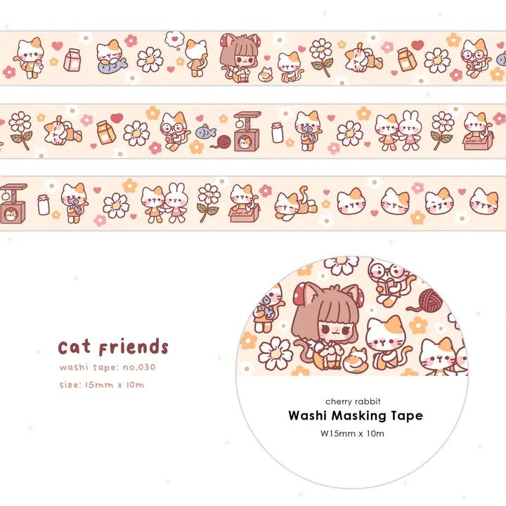 Washi tape 30 Cat friends - 1 - Cherry Rabbit - Tidformera