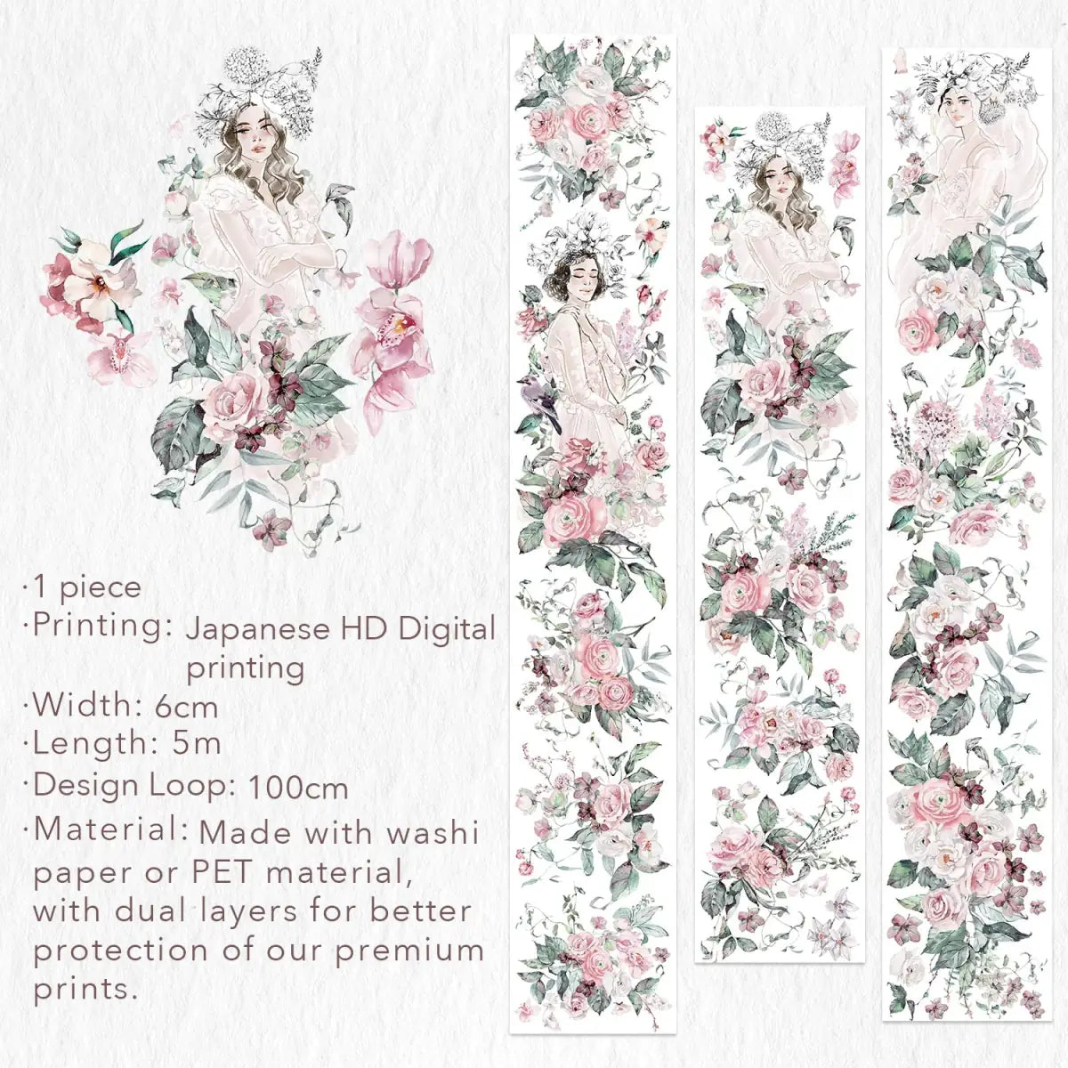Washi tape Blossom Ephemera Wide - 60 mm - 10 - Washi Tape Shop - Tidformera