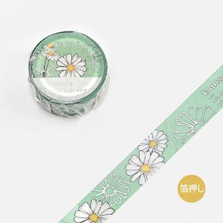 Grön dekorationstejp med vita blommor. Washi Tape Blossom - Sky Green frÄn BGM - Tidformera