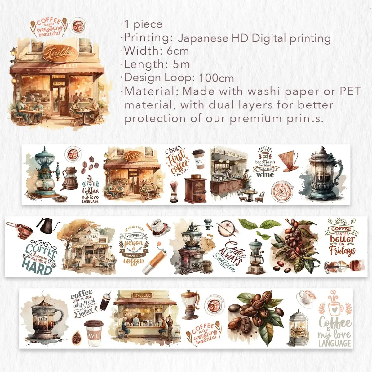 Washi tape Caffeine Canvas Wide - 60 mm - 12 - Washi Tape Shop - Tidformera