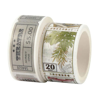Washi tape Creotime - Biljett Naturmotiv frÄn Creotime. TvÄ rullar dekorationstejp som har perforerat mellan motiv. Ena rullen har motiv med biljetter och den andra frimÀrken. - Tidformera