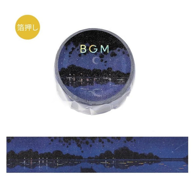 Dekorationstejp med vy över sjön nattetid. Washi Tape - Dreamscape - Lake at night från BGM - Tidformera