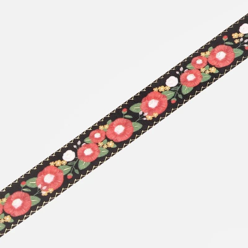 Washi Tape Embroidered Ribbon - Camellia - 2 - BGM - Tidformera