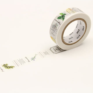 Washi Tape Ex 15 mm - Aroma frÄn MT masking tape. Utrullad dekorationstejp med vÀxter och text. - Tidformera