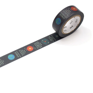 Washi Tape Ex 15 mm - Space infographic från MT masking tape. En utrullad dekorationstejp med motiv från rymden. - Tidformera