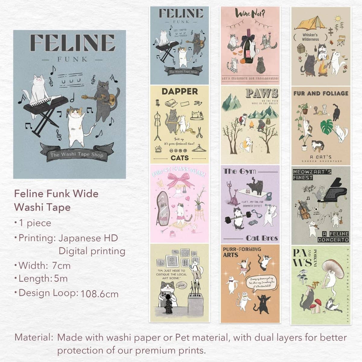 Washi tape Feline Funk - 70 mm - 8 - Washi Tape Shop - Tidformera
