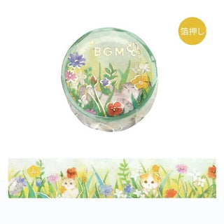 Dekorationstejp med katter i en blomsterÀng. Washi Tape Flower and Kitty - Late Afternoon Kitty frÄn BGM - Tidformera