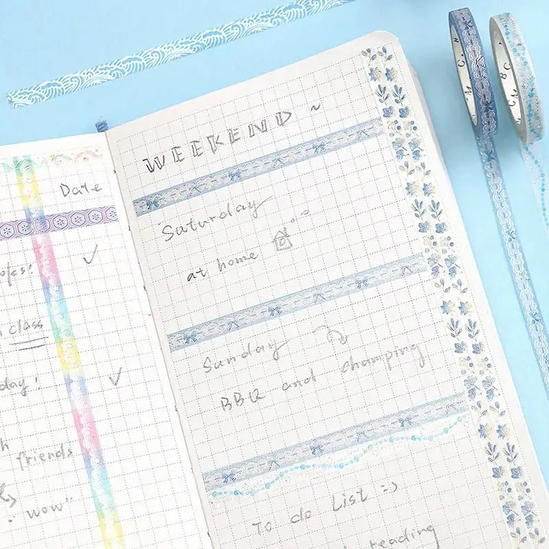 Washi Tape Gold Blue Leaf - 5 mm - 4 - BGM - Tidformera