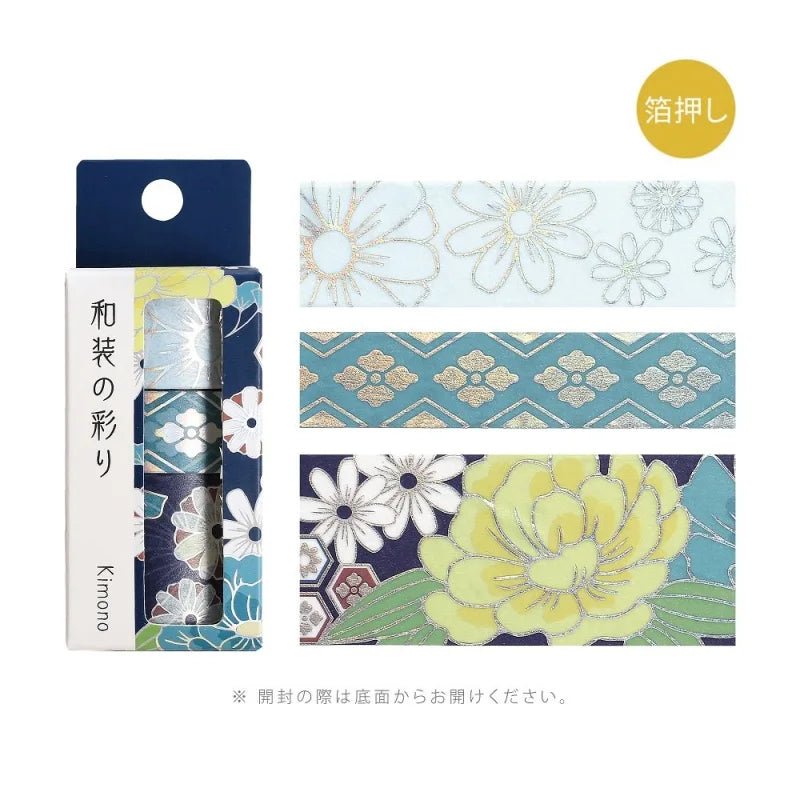 Förpackning med 3 rullar dekorationstejp Washi tape Japanese kimono 3 - pack - Azure från BGM - Tidformera