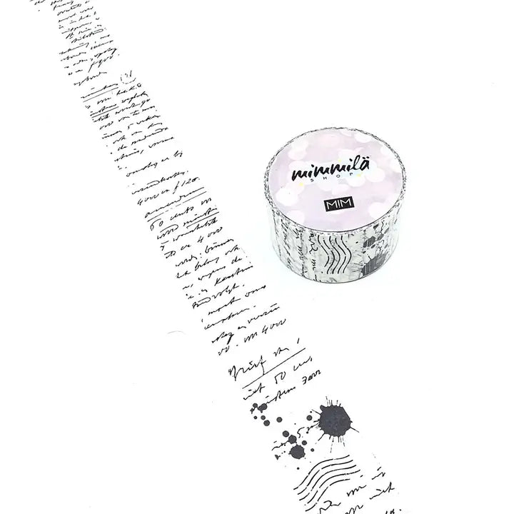 Washi tape - Mimmilä - Script Columns White 25 mm - 1 - MIC & MIM Premium Paper Shop - Tidformera