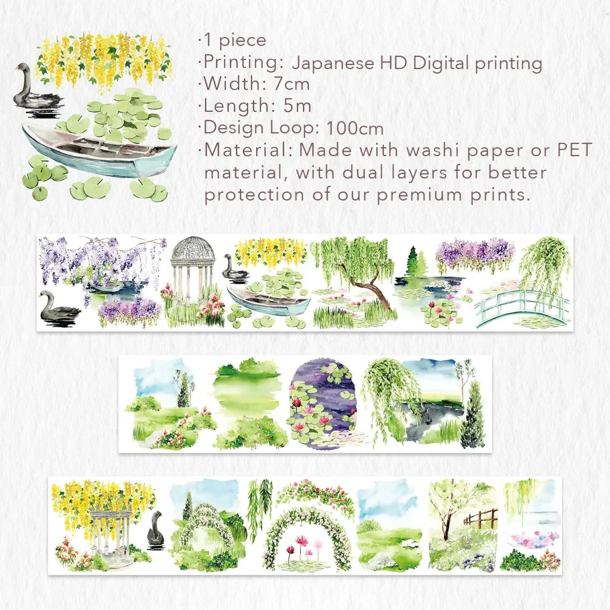 Washi tape Monet's Garden Wide - 70 mm - 9 - Washi Tape Shop - Tidformera