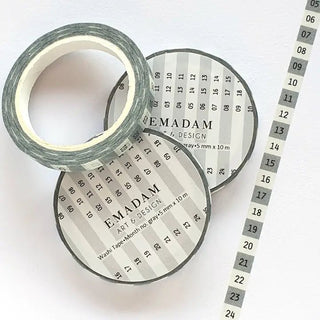 Washi Tape - Month Numbers 5 mm - Grey - 1 - Emadam Art & Design - Tidformera