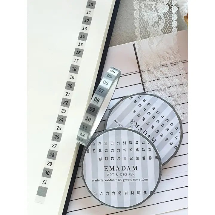 Washi Tape - Month Numbers 5 mm - Grey - 4 - Emadam Art & Design - Tidformera