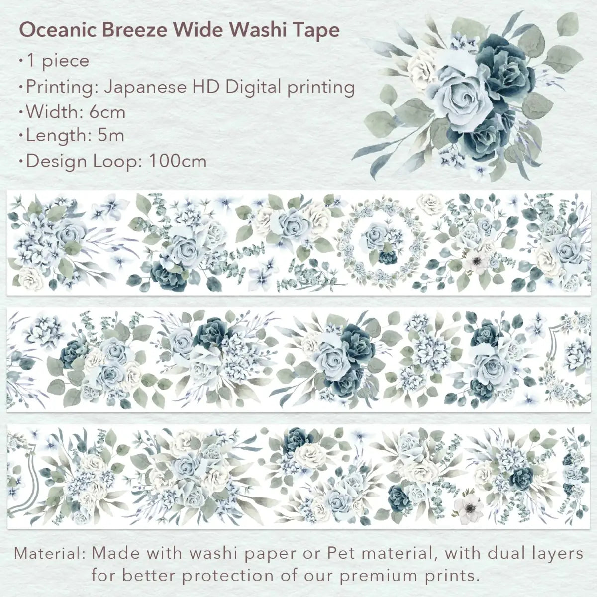 Washi tape Oceanic Breeze Wide - 60 mm - 3 - Washi Tape Shop - Tidformera