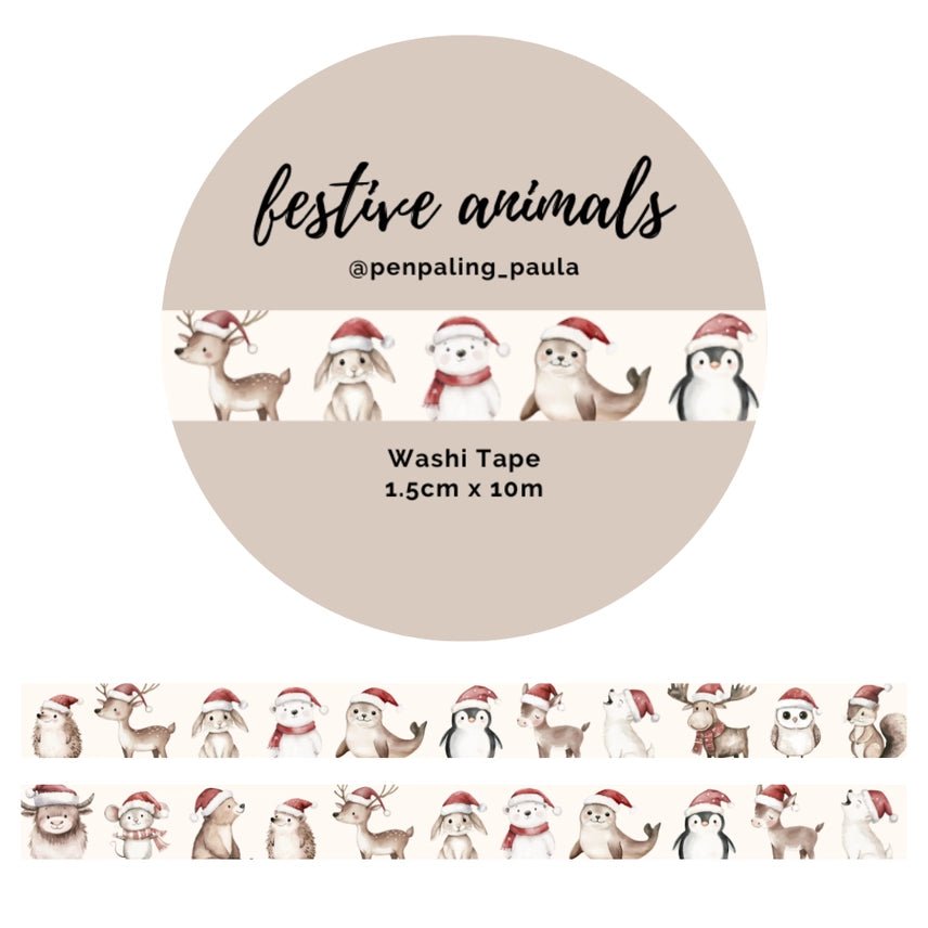 Washi tape - Penpaling Paula 15 mm - Festive Animals - 1 - Penpaling Paula - Tidformera