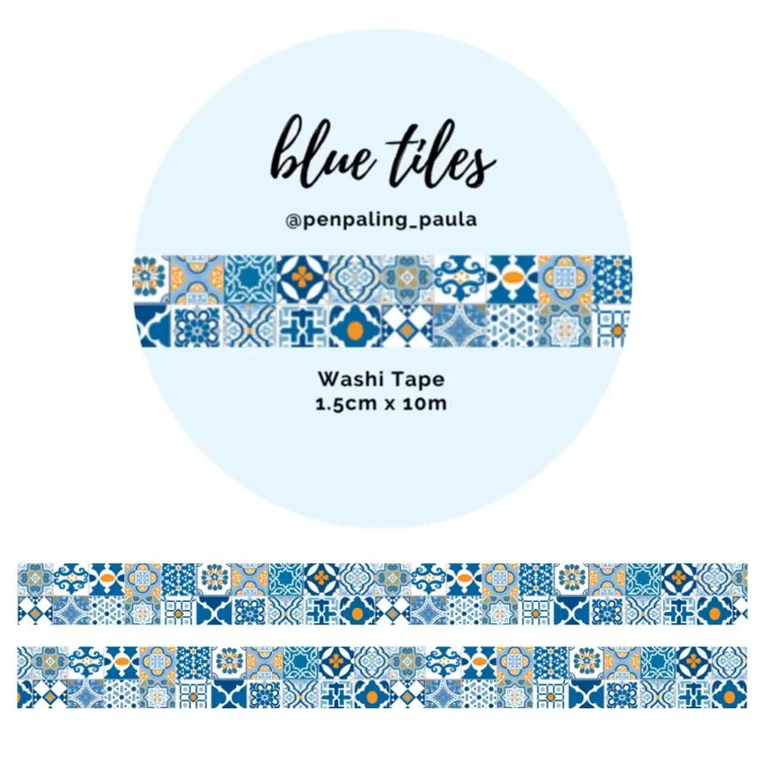 Washi tape - Penpaling Paula - Blue Tiles 15 mm - 1 - Penpaling Paula - Tidformera