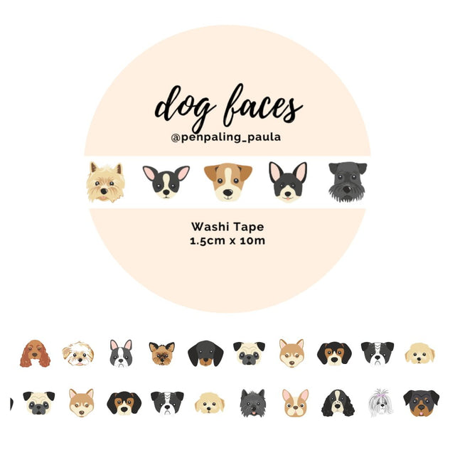 Washi tape - Penpaling Paula - Dog faces 15 mm - 1 - Penpaling Paula - Tidformera