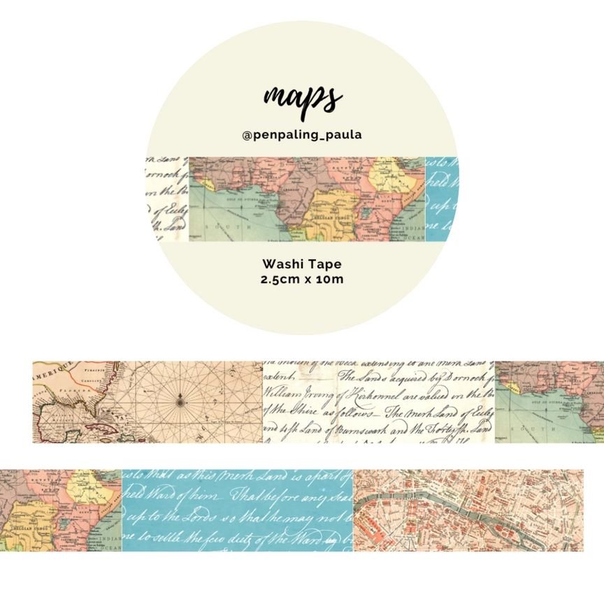Washi tape - Penpaling Paula - Maps 25 mm - 1 - Penpaling Paula - Tidformera