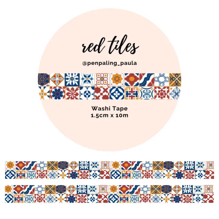 Washi tape - Penpaling Paula - Red Tiles 15 mm - 1 - Penpaling Paula - Tidformera