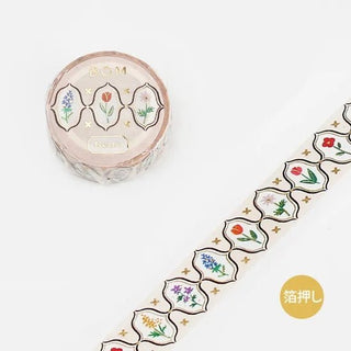 Ljus dekorationstejp med blommor i små ramar. Vintagestil. Washi Tape Retro - Light från BGM - Tidformera