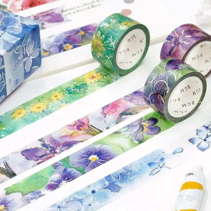 Washi Tape Watercolor Flower - Iris - 6 - BGM - Tidformera